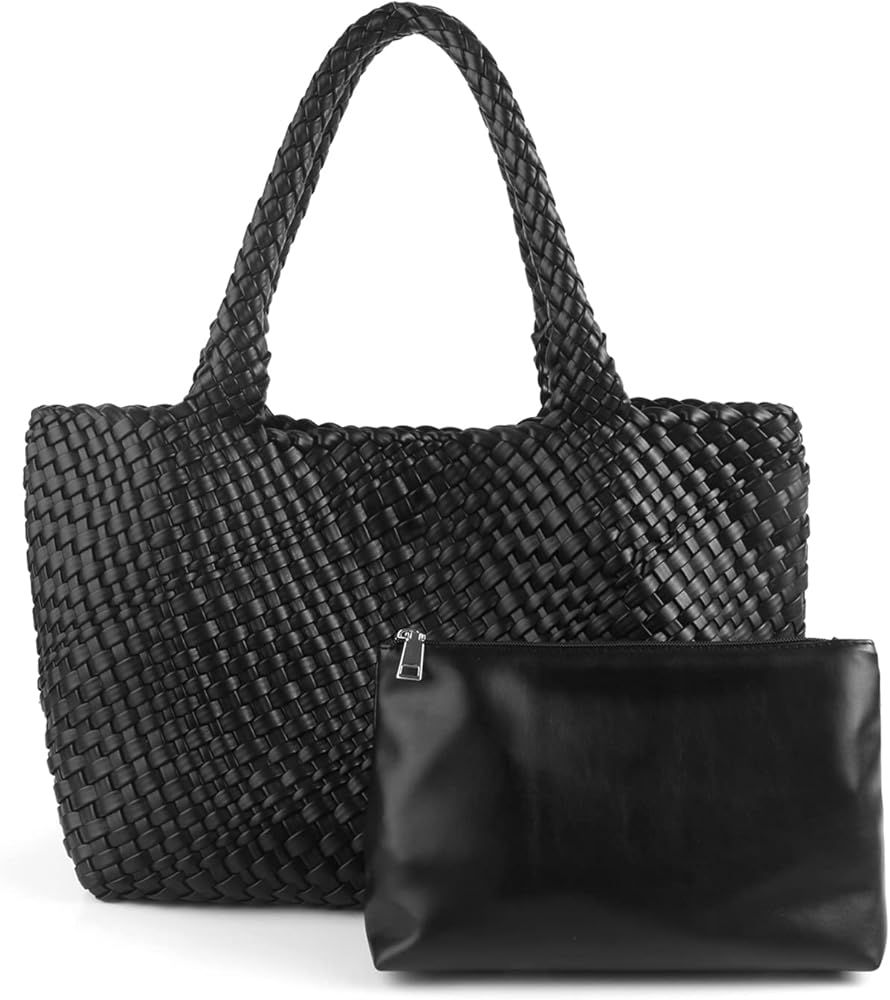 LMKIDS Woven Bag for Women, Vegan Leather Tote Bag Large Summer Beach Travel Handbag and Purse Retro | Amazon (US)