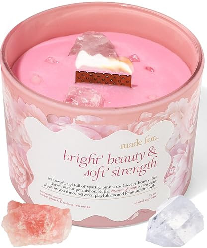 Pink Crystal Candle for Women - Gift for Her, Valentine’s Day. 12oz Large Wood Wick Candle with Soy Wax. Luxurious Slow Burn for Meditation with Real Crystals and Healing Stones | Amazon (US)