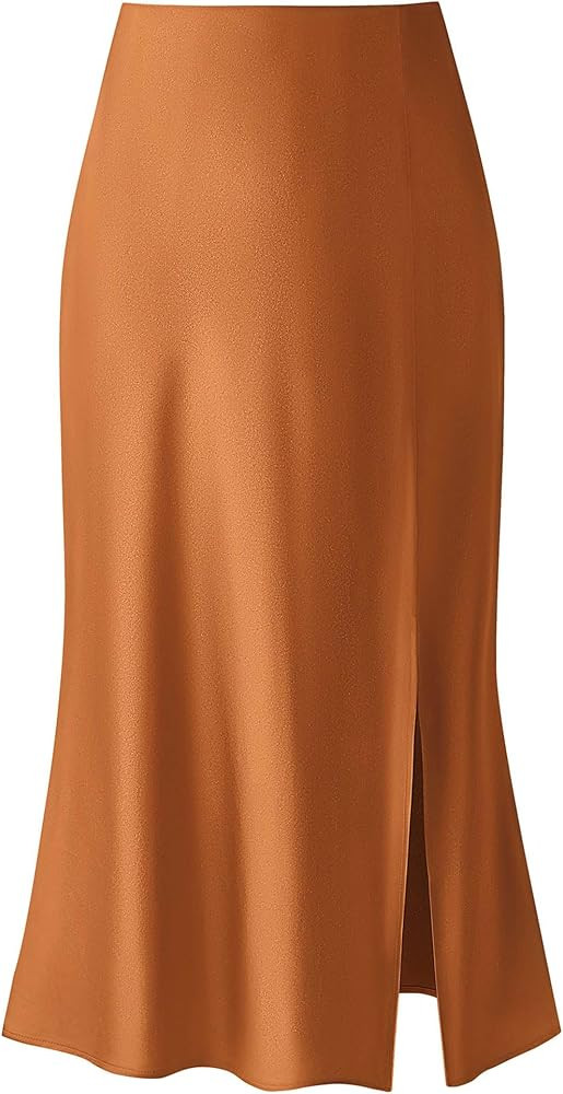 Keasmto Leopard Print Skirt for Women Cheetah High Waist Silk Satin Elasticized Skirts | Amazon (US)