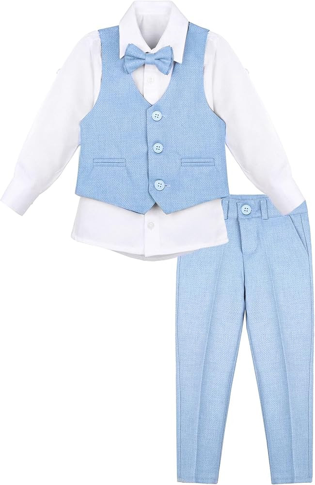 Lilax Boys Formal Suit 4 Piece Vest, Pants and Tie Dresswear Suit Set | Amazon (US)
