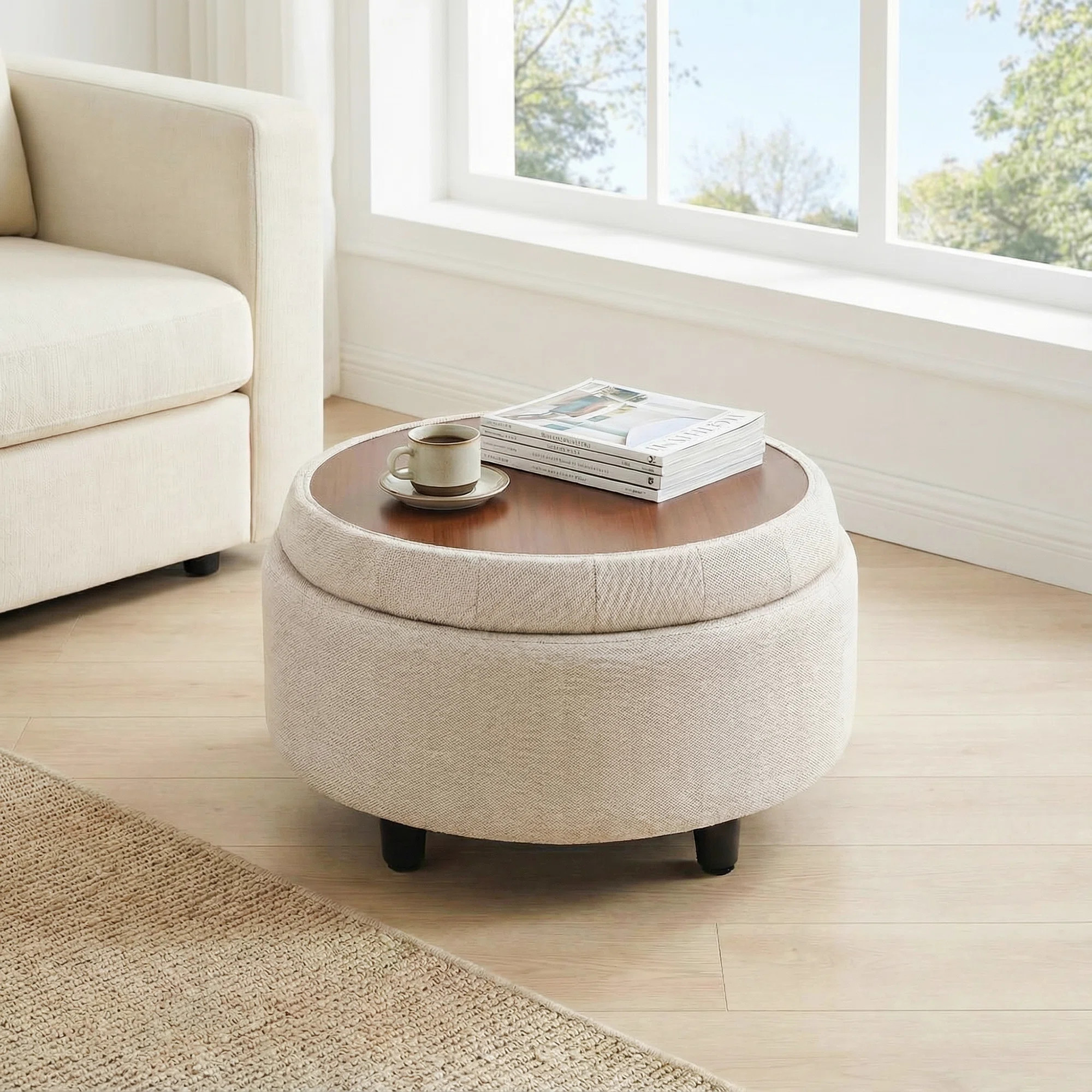25" Round Upholstered Storage Ottoman with Tufted Cushion, Hidden Storage | Wayfair North America