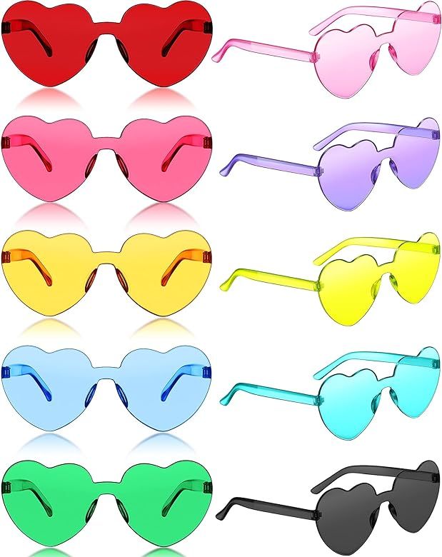 20 Pairs Heart Shaped Rimless Sunglasses Transparent Candy Color Frameless Glasses Trendy Eyewear... | Amazon (US)