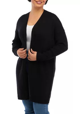 Wonderly Women's Petite Long Sleeve Drop Shoulder Solid Cardigan, Black, PS | Belk