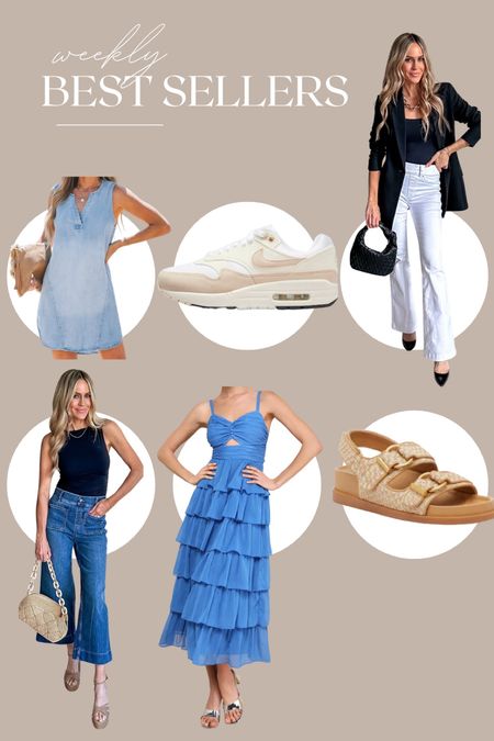 Best sellers from last week!! 

Spanx wide leg cropped denim *use code KATEROSExSPANX for 10% off site wide and free shipping 
Dolce Vita sandals
Nike sneakers (a must have) 
The cutest denim v neck dress from Cupshe 

#LTKSeasonal #LTKStyleTip #LTKFindsUnder100