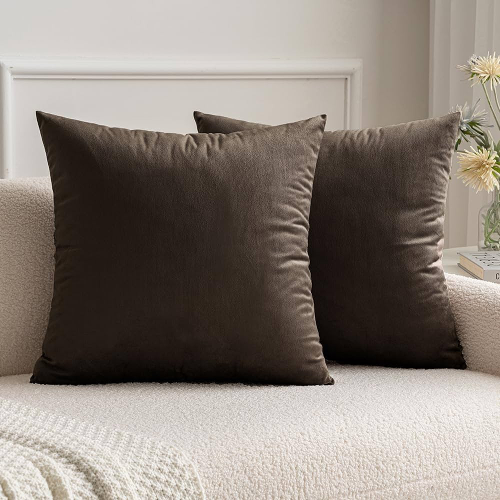 MIULEE Pack of 2 Dark Coffee Velvet Throw Pillow Covers 24x24 Inch Soft Solid Decorative Square S... | Amazon (US)