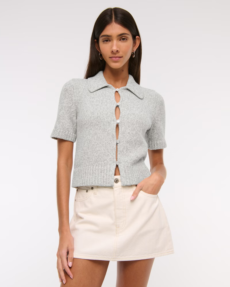 Women's Short-Sleeve Collared Cardigan | Women's Tops | Abercrombie.com | Abercrombie & Fitch (US)