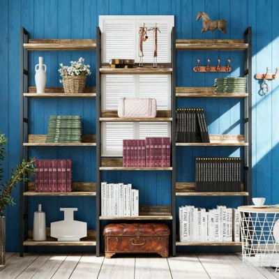 Triple Wide 5-Tier Industrial Bookcase With Baffles, Heavy-Duty Metal Frame Large Storage Shelf For Living Room, Home Office, And Study | Wayfair North America