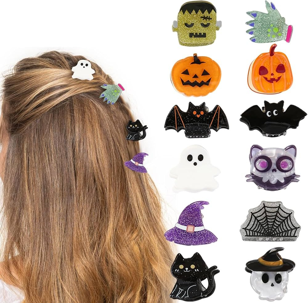 12 Pcs Halloween Hair Claw Clips Pumpkin\u3001Ghost\u3001Bat Design Hair Claws | Amazon (US)