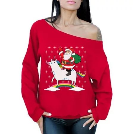 Awkward Styles Unicorn Santa Off The Shoulder Sweatshirt Women s Unicorn Santa Ugly Christmas Sweate | Walmart (US)