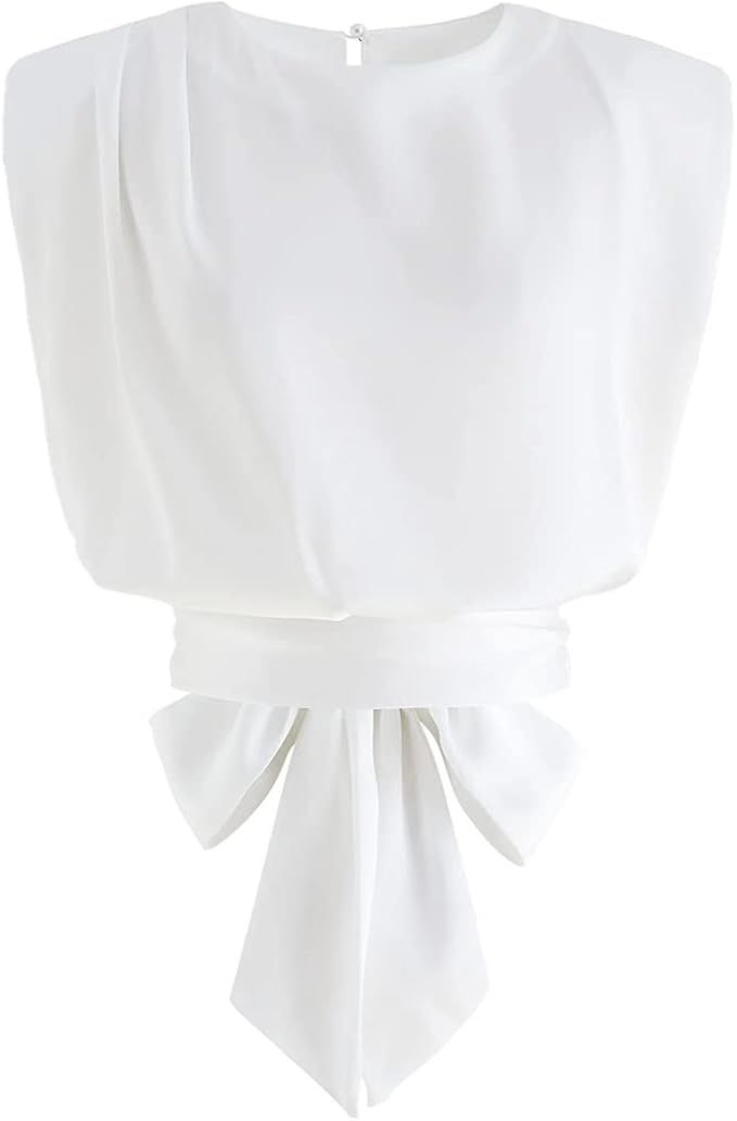 CHICWISH Women's White Satin Tie Back Sleeveless Top | Amazon (US)
