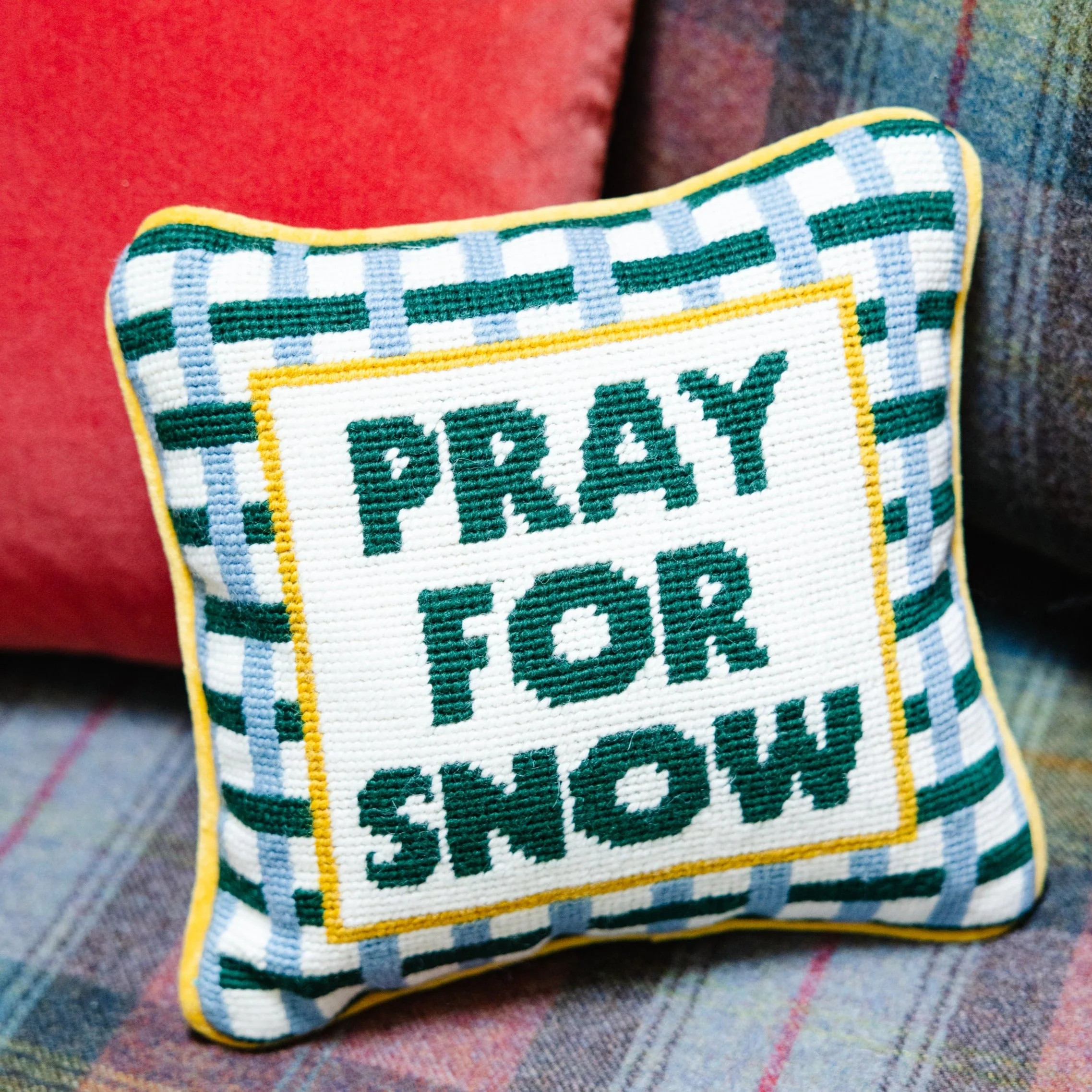 Pray For Snow Needlepoint Pillow | BuddyLove