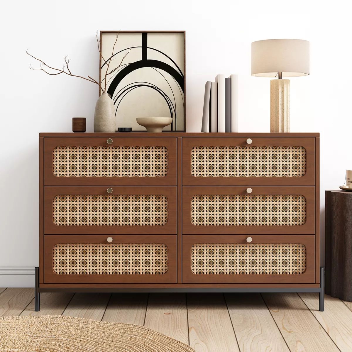 47" Modern Rattan Wood 6-Drawer Dresser, Storage Cabinet Sideboard for Bedroom, Living Room, Entr... | Target