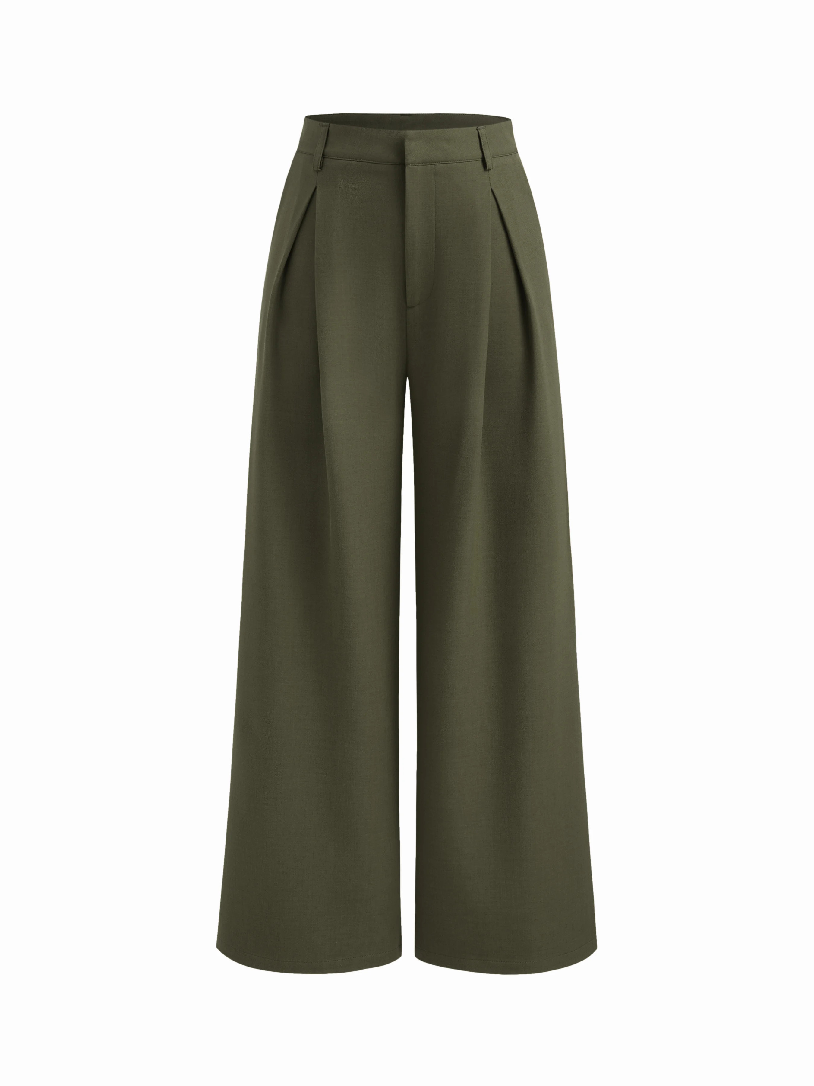Woven Mid Rise Straight Leg Pleated Trousers For Daily Casual Work | Cider