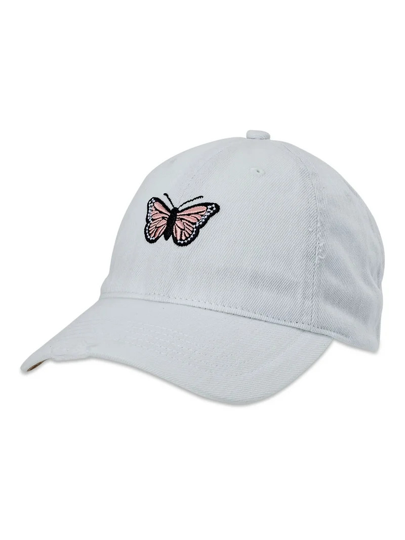 Time and Tru Women's Bleached Denim Butterfly Icon Baseball Hat, Bleach Denim | Walmart (US)