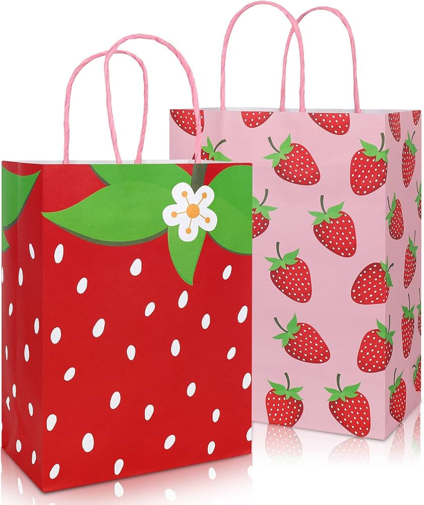 Whaline 24 Pack Strawberry Gift Bags with Handles Red Pink Paper Goody Bags for Party Berry Sweet... | Amazon (US)