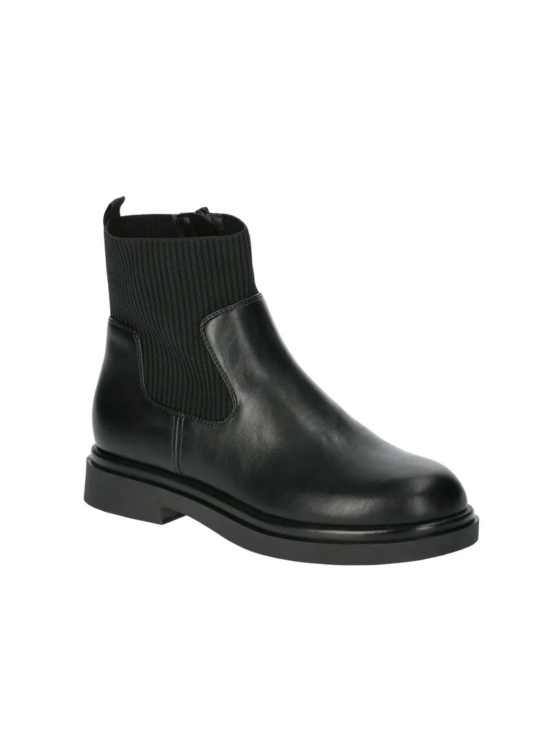 No Boundaries Women's Faux Leather and Knit Chelsea Boots - Walmart.com | Walmart (US)