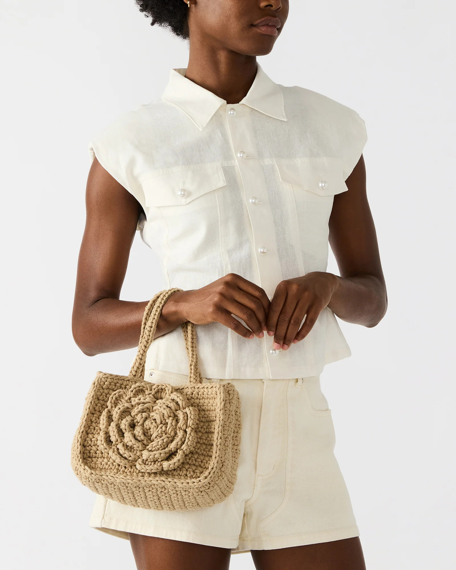 LUVLY Bag Natural Mini Top-Handle Flower Decal Crochet Crossbody Handbag | Steve Madden (US)