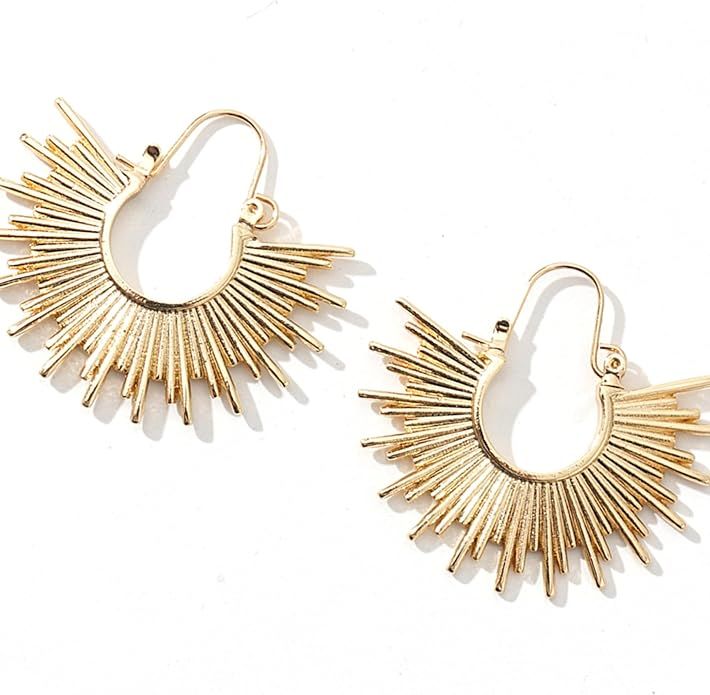 Sunburst Hoop Earrings -14k Gold Plated or Silver Spike Hoop earrings - Boho Open C Half Spike Ho... | Amazon (US)