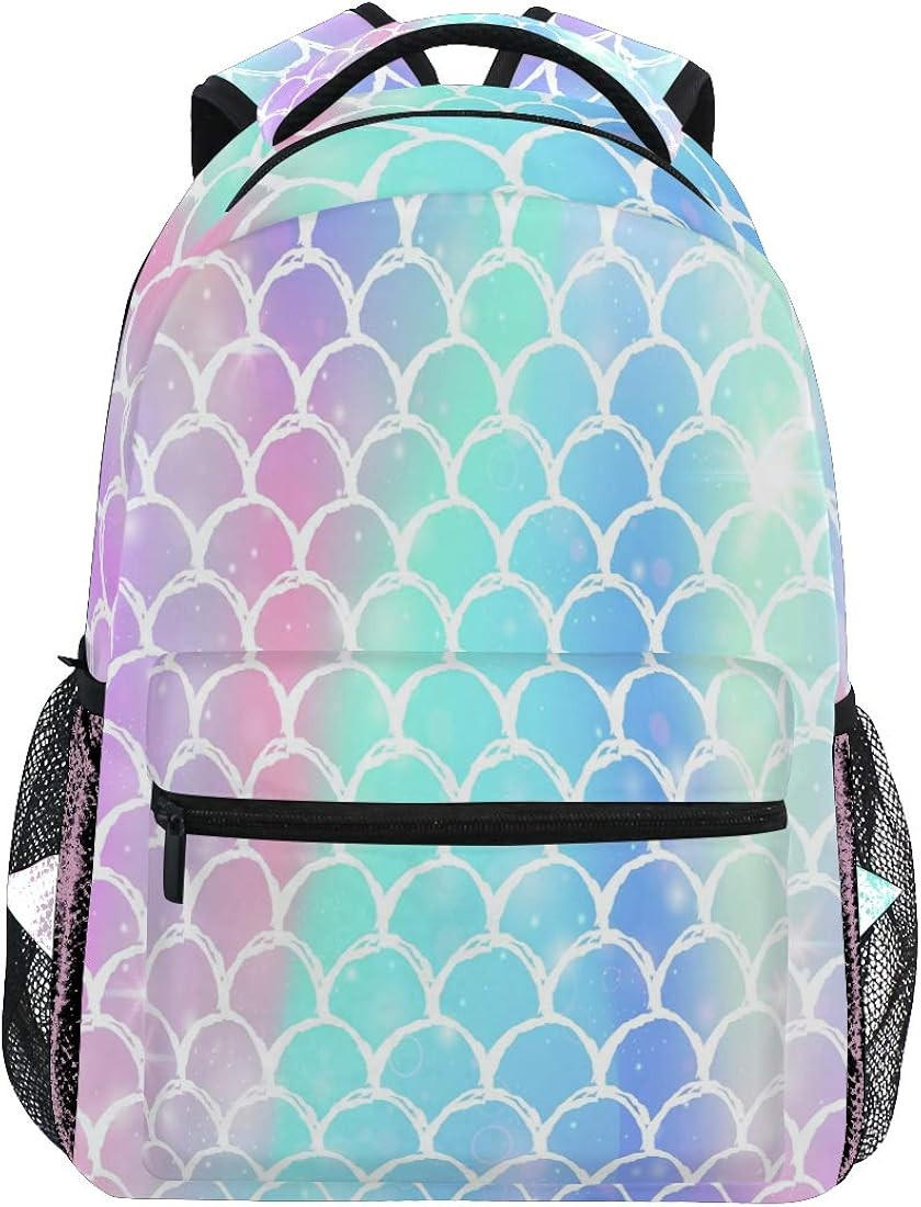 Wamika Colorful Mermaid Scale Backpacks for Girls Women, Rainbow Marble Galaxy Computer Laptop Ba... | Amazon (US)