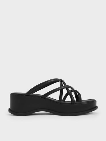 Strappy Tubular Wedge Sandals
    
         - Black | Charles & Keith UK