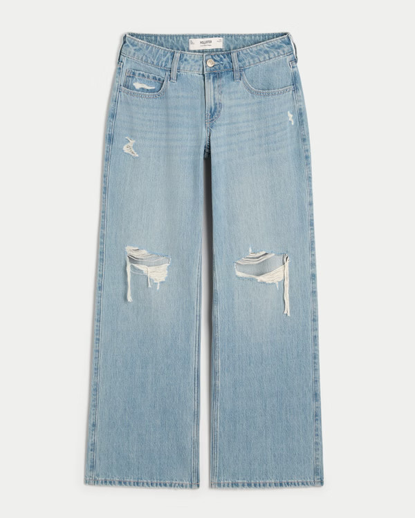 Low-Rise Ripped Light Wash Baggy Jeans | Hollister (US)