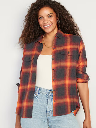Long-Sleeve Plaid Flannel Boyfriend Tunic Shirt for Women | Old Navy (US)