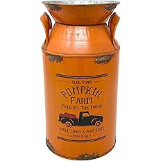 Pumpkin Farm Milk Can Water Jug Vase Planter Vintage Rustic Galvanized Metal Seasonal Fall Thanks... | Amazon (US)