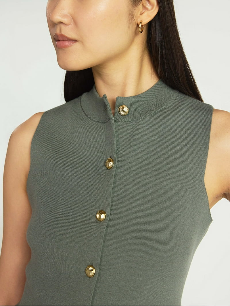 Scoop Women's and Women’s Plus Mockneck Sweater Vest with Gold Tone Buttons, Midweight, Sizes X... | Walmart (US)