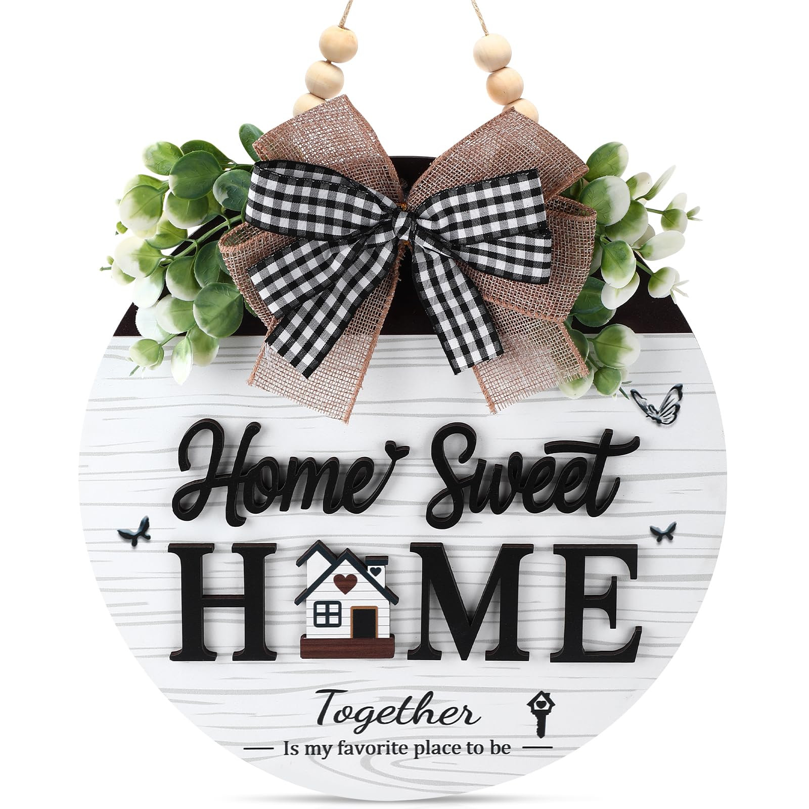 Home Sweet Home Sign, Wooden Welcome Sign for Front Door, 3D Farmhouse Porch Decor Hanging with R... | Amazon (US)