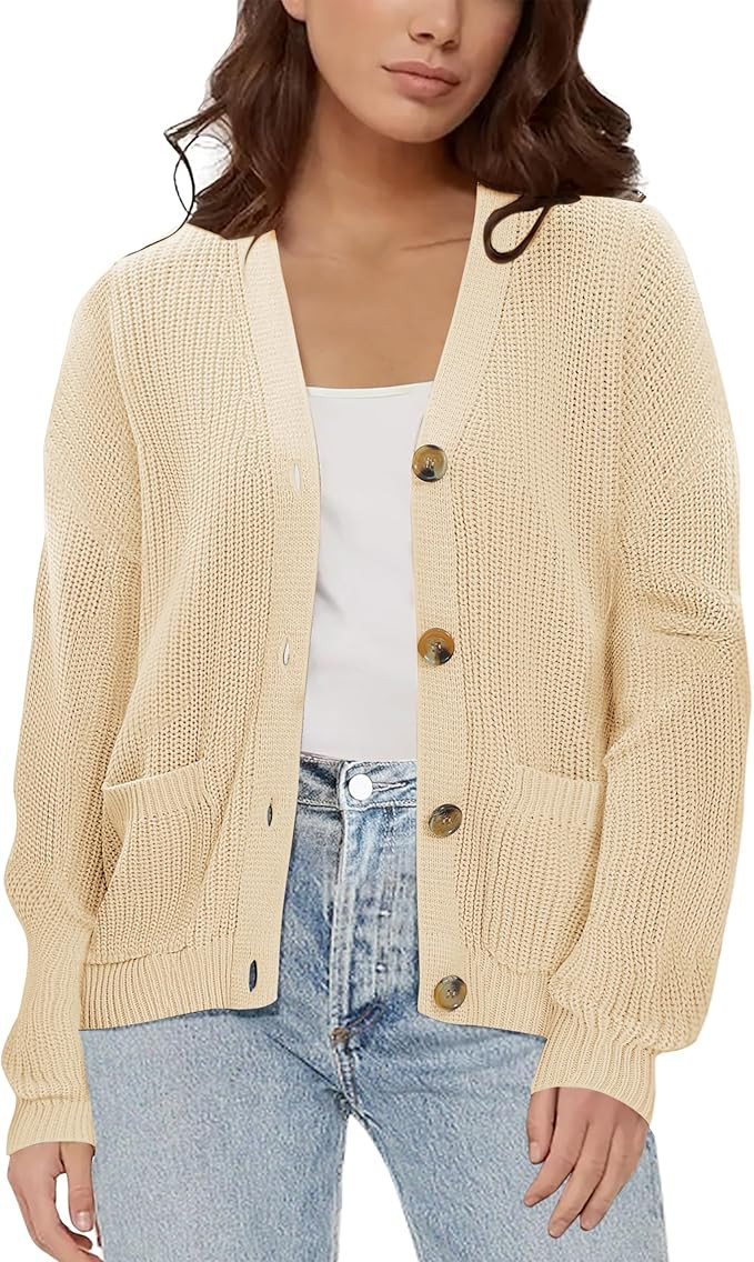Urban CoCo Women's Lightweight Knit Open Front V-Neck Long Sleeve Button Down Casual Cardigan wit... | Amazon (US)