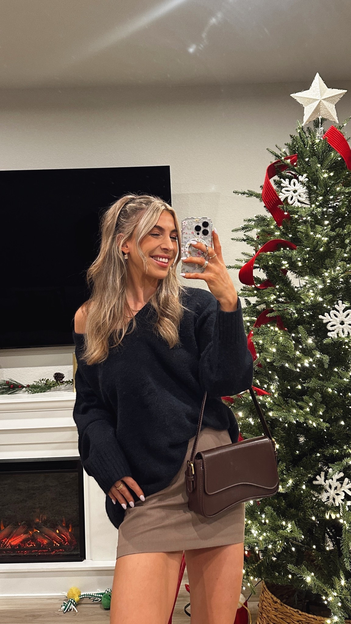 cute, cozy holiday outfit! could wear anytime! wearing my usual size small in the sweater, and sized down to an XS in the skort!

#LTKSeasonal #LTKSaleAlert #LTKFindsUnder100