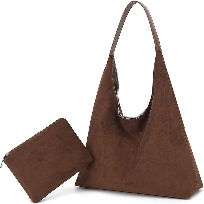 Suede Tote Bag for Women, Super Soft Slouchy Hobo Bags, Large Capacity Work Handbags, Vintage Bro... | Amazon (US)