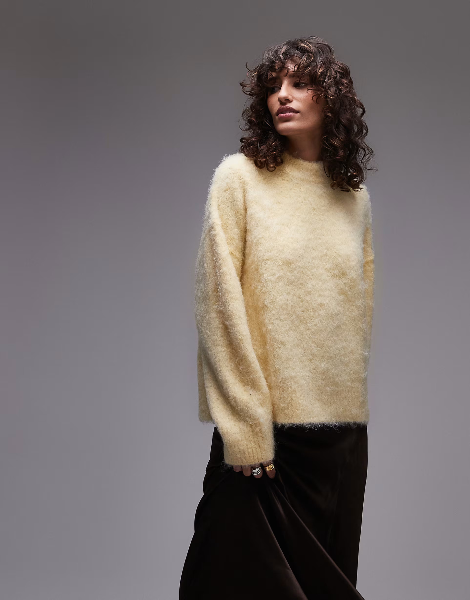 Topshop knitted fluffy relaxed jumper in buttermilk | ASOS (Global)
