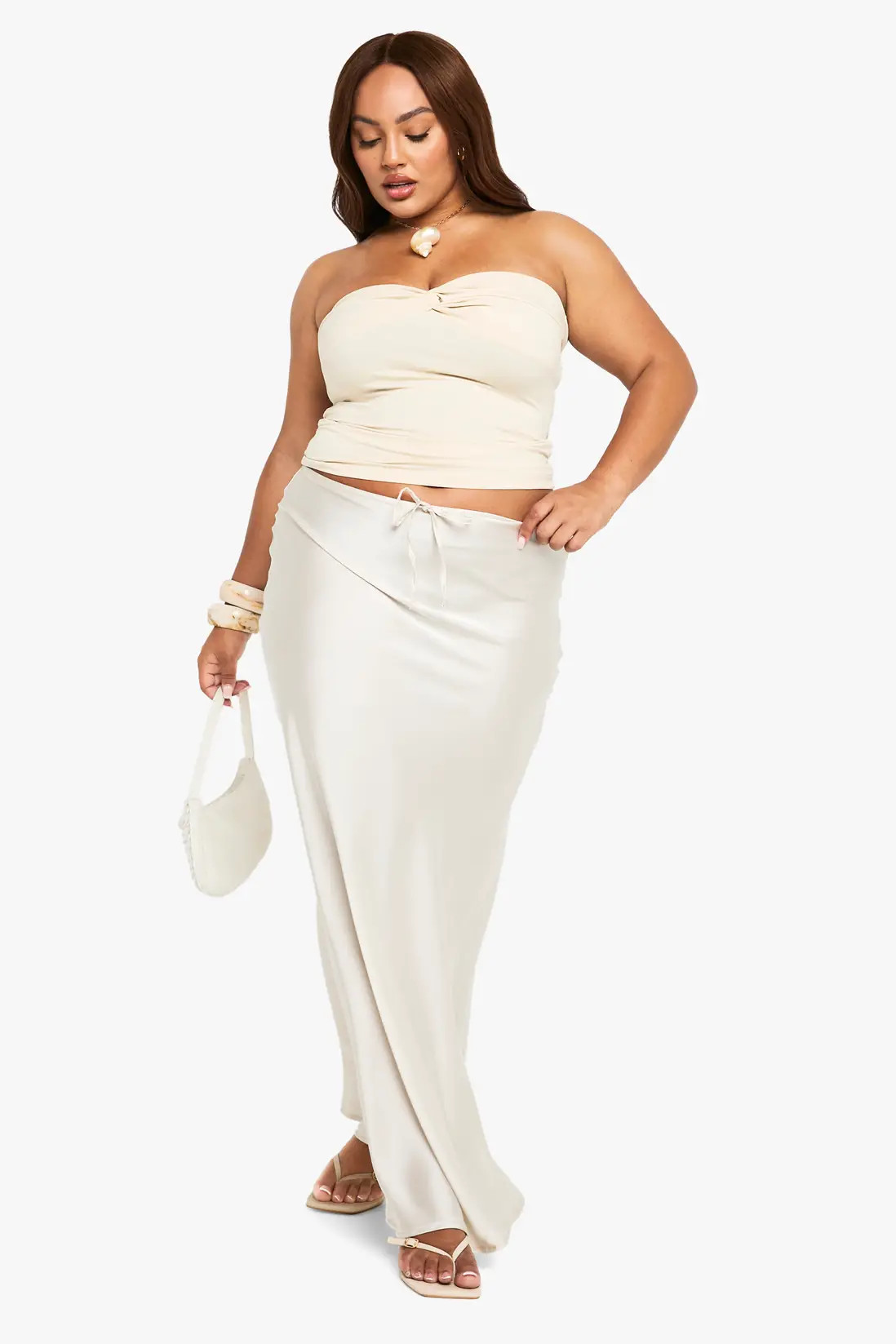 Champagne Plus Satin Drawcord Maxi Skirt | Boohoo | Boohoo.com (UK & IE)