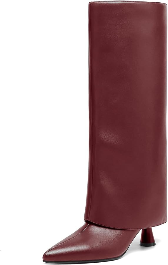 Womens Knee High Boots Fold over Shark Boots Slouchy Pointed Toe, Tall Boots Faux Leather Dress B... | Amazon (US)