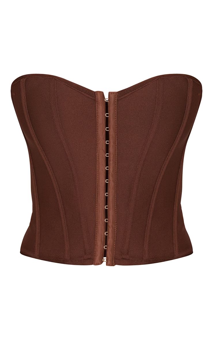 Corset marron chocolat structuré à agrafes et oeillets | PrettyLittleThing (FR)