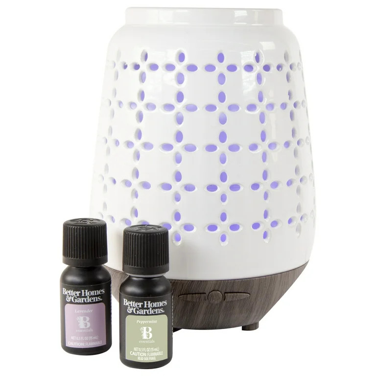 Better Homes & Gardens Cool Mist Ultrasonic Aroma Diffuser 3 Piece Set, Pierced Ceramic, 250 mL -... | Walmart (US)