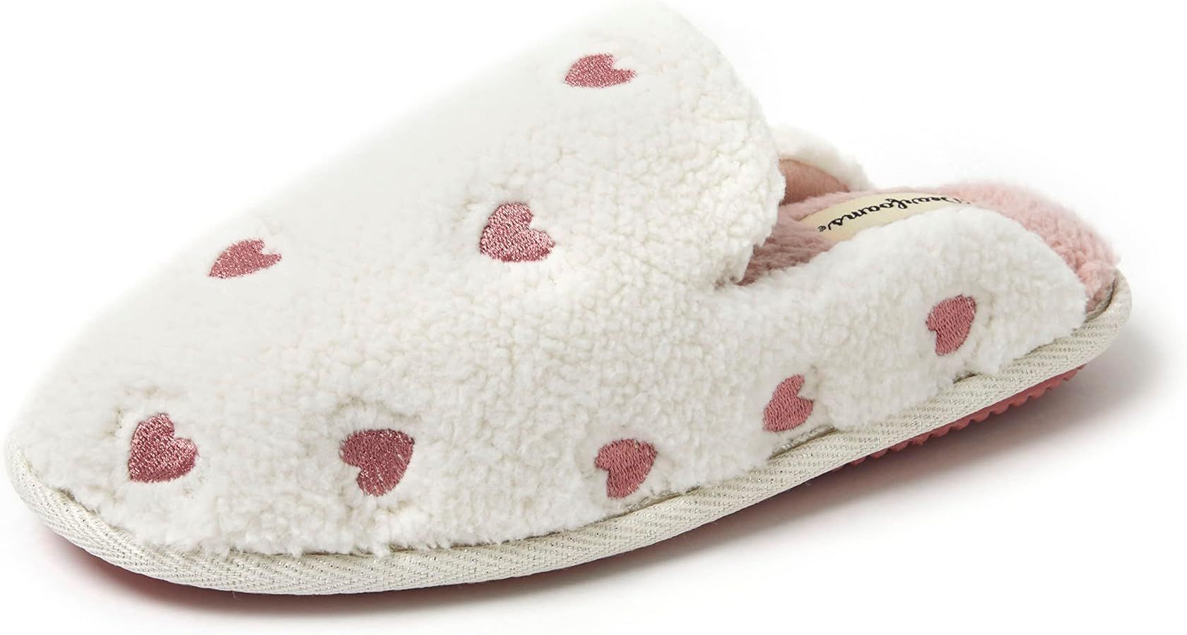 Dearfoams Pink Fuzzy Heart Valentines Slippers for Women | Amazon (US)