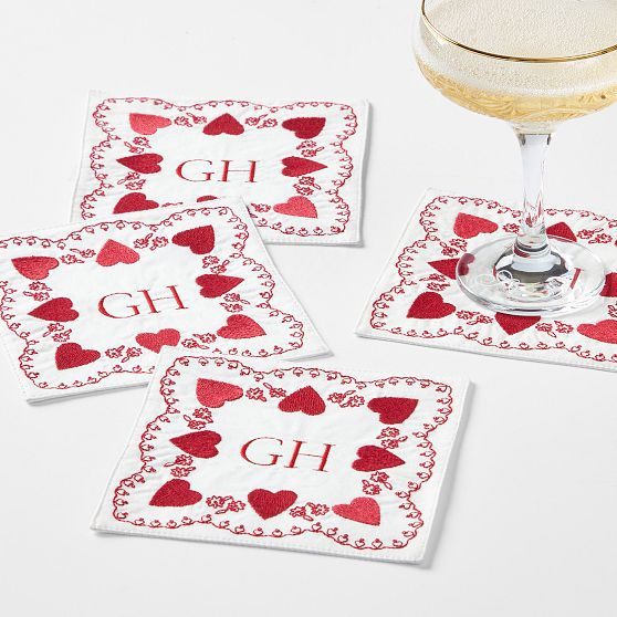 Embroidered Hearts Coasters, Set of 4 | Mark and Graham