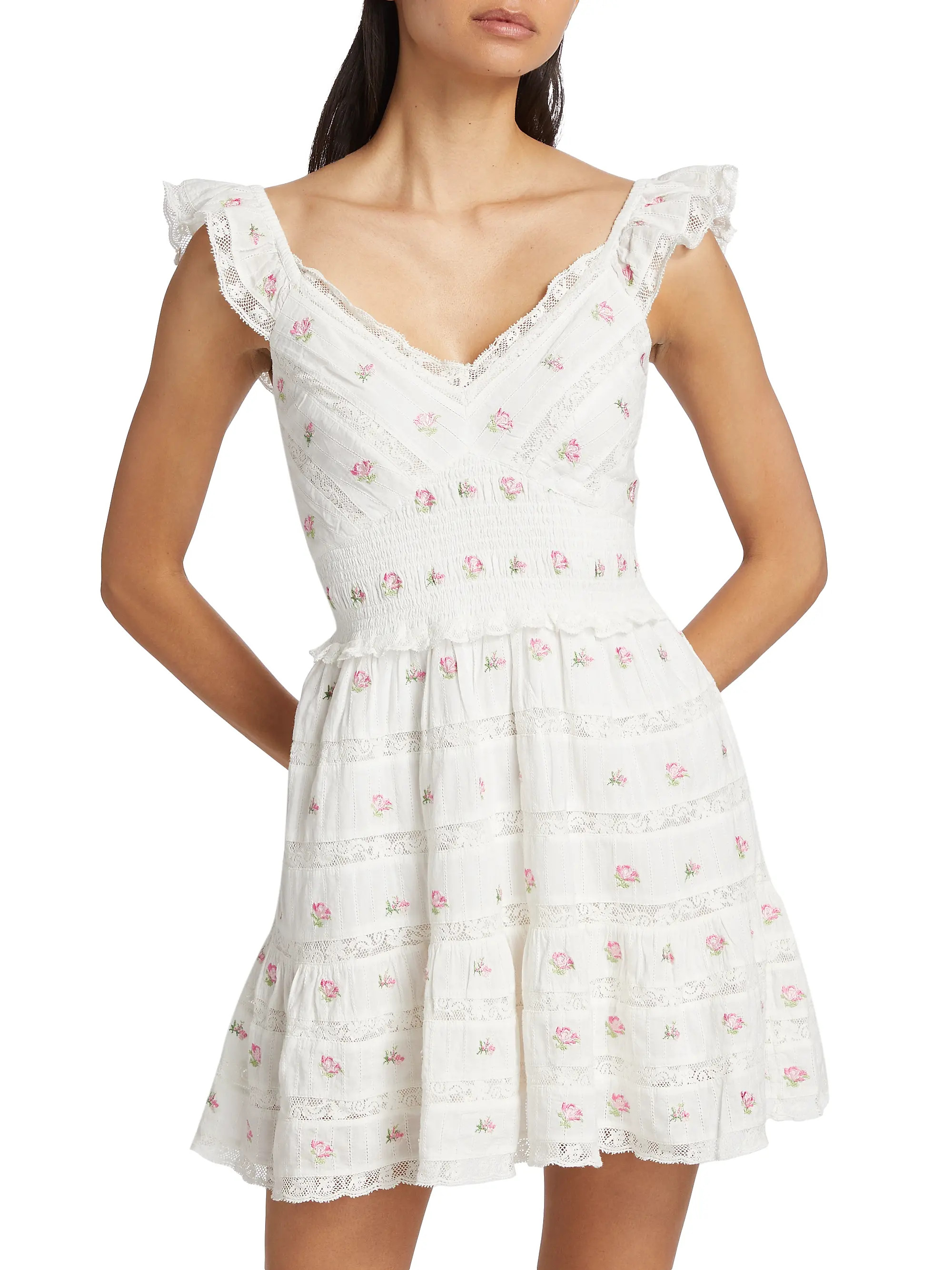 Finny Lace-Trimmed Floral Minidress | Saks Fifth Avenue