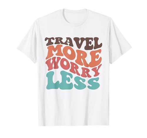 Travel More Worry Less Retro aesthetic Colorful Vacation T-Shirt | Amazon (US)