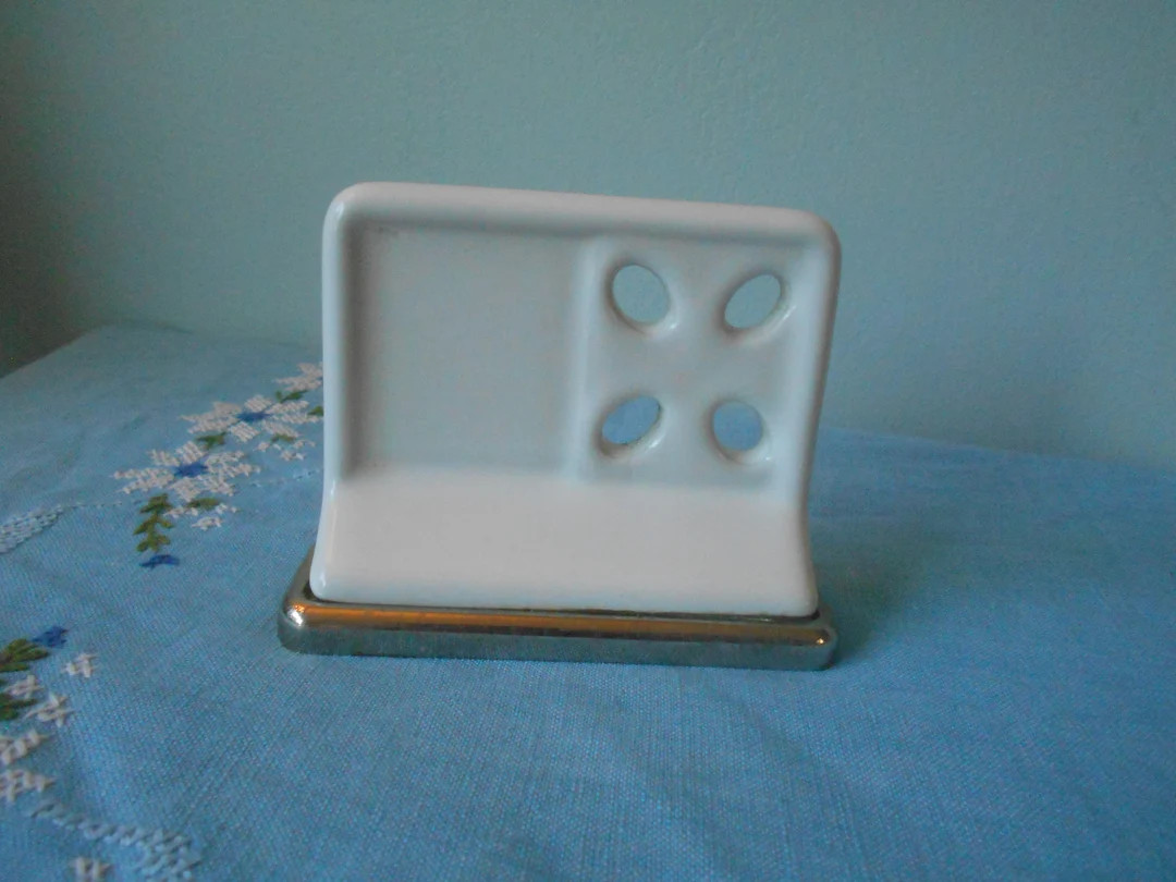 Vintage Hotel Porcelain 4 Toothbrush Holder & Soap Holder, Vintage Porcelain Bathroom Fixtures, H... | Etsy (US)