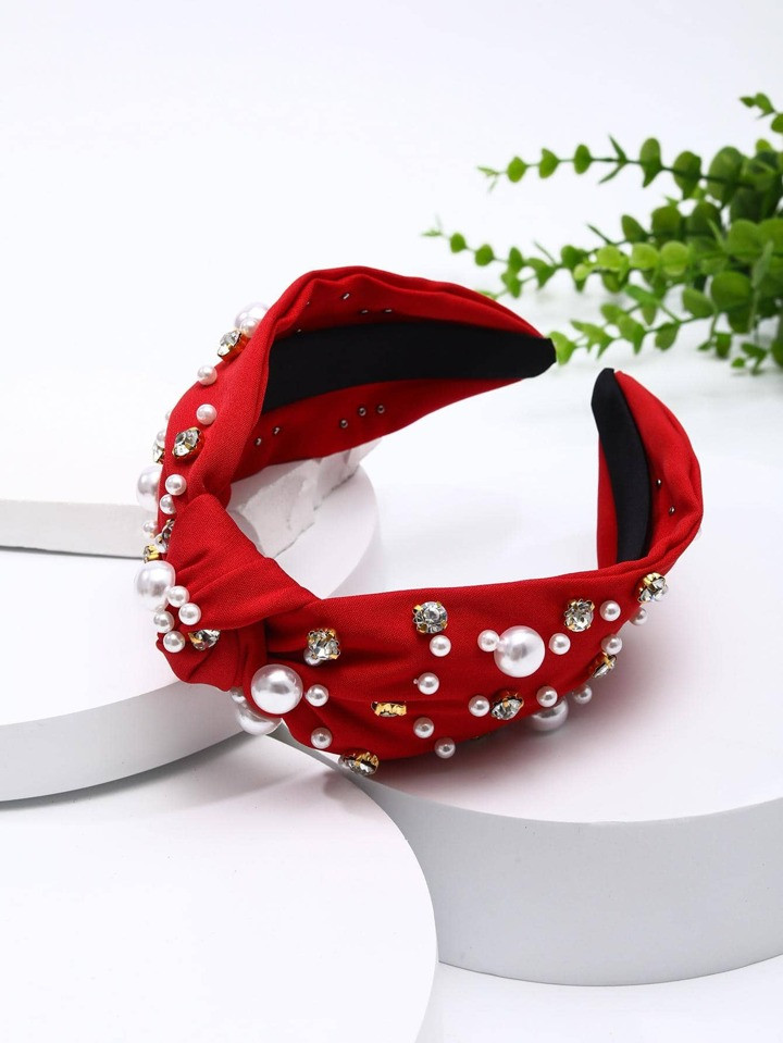 1pc Women Rhinestone & Faux Pearl Decor Knot Detail Fashion Versatile Headband, For Decoration | SHEIN