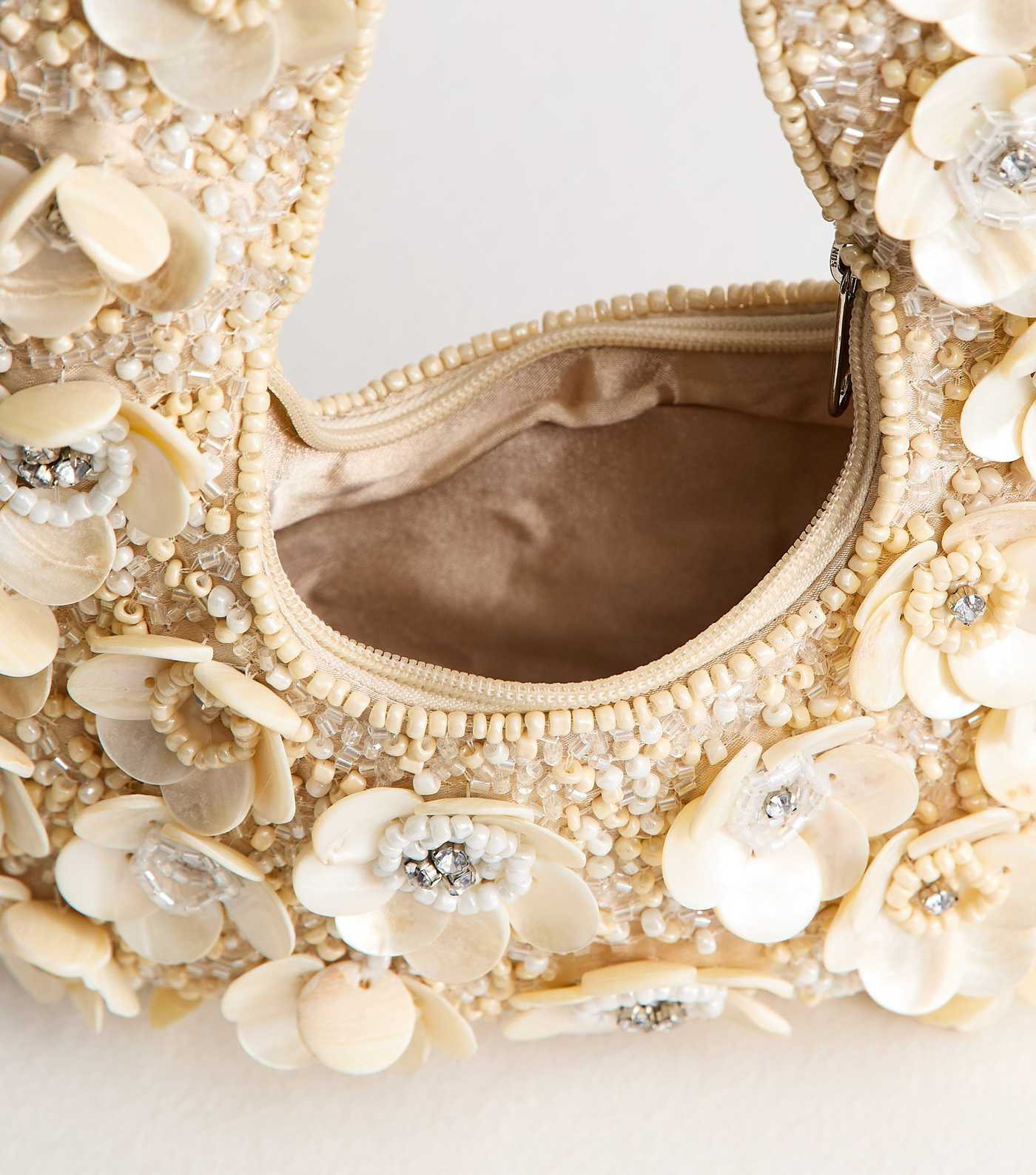Cream Flower Shell Beaded Grab Bag | New Look | New Look (UK)