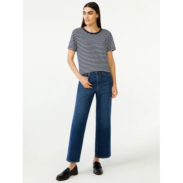 Free Assembly Women's Cropped Wide High Rise Straight Jeans - Walmart.com | Walmart (US)