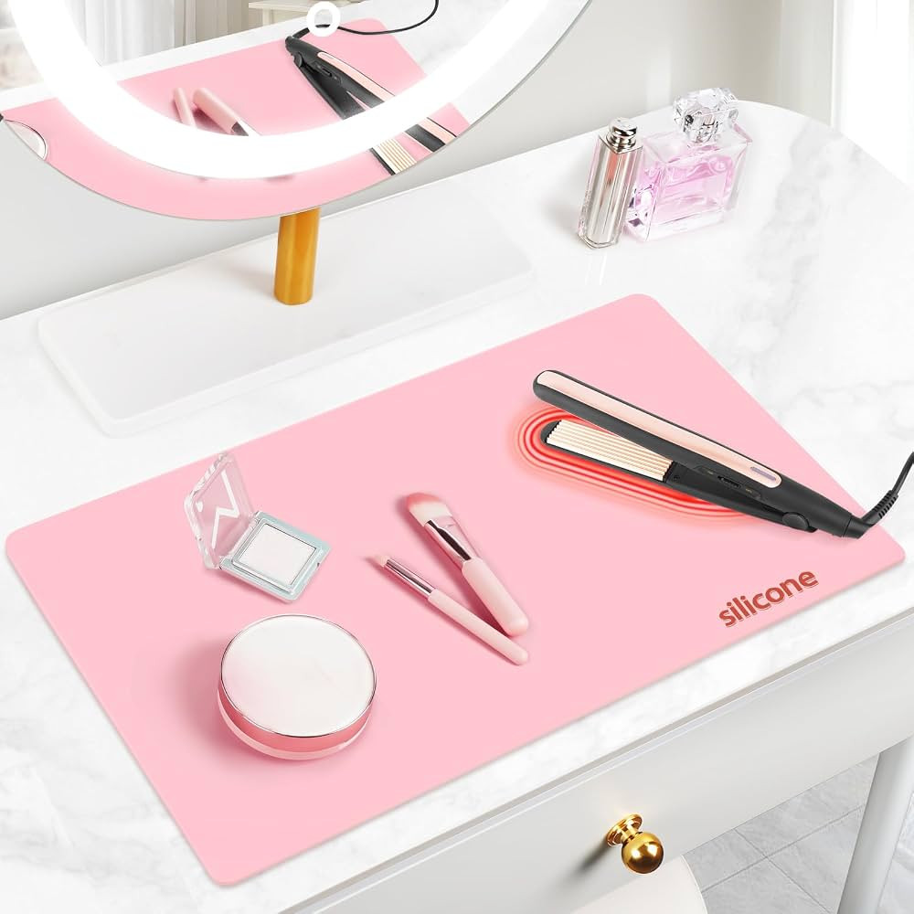 Silicone Makeup Mat for Vanity, 21.7 x 11.8 in, Pink     Heat resistant silicone vanity mat, wate... | Amazon (US)