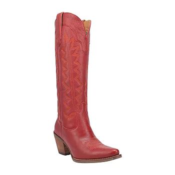 Dingo Women's High Cotton Leather Stacked Heel Cowboy Boots | JCPenney