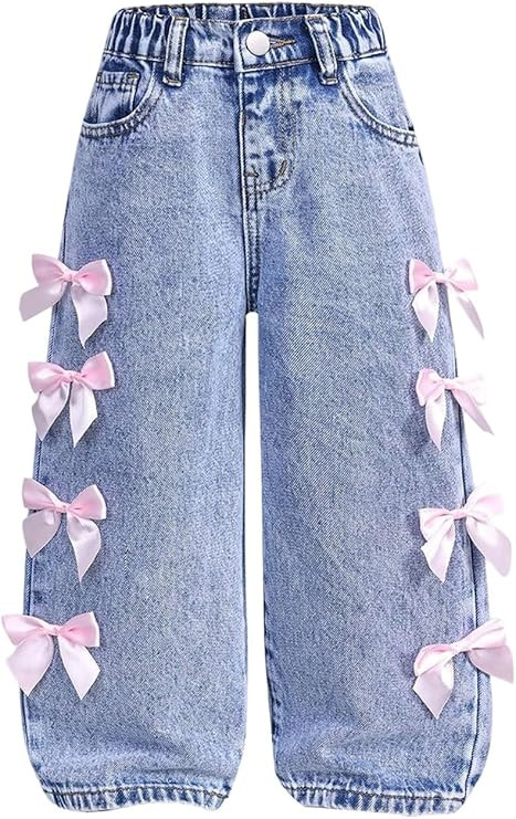 WDIRARA Toddler Girl's Y2k Bow Jeans Elastic High Waisted Wide Leg Denim Pants | Amazon (US)