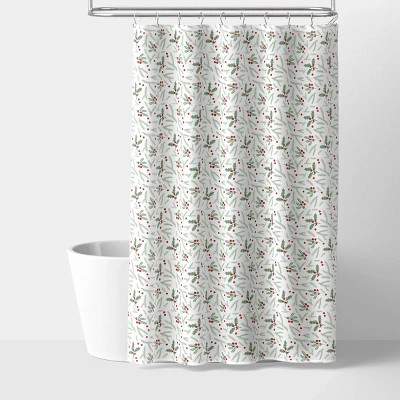 72"x72" Holly Christmas Shower Curtain Ivory - Wondershop™ | Target