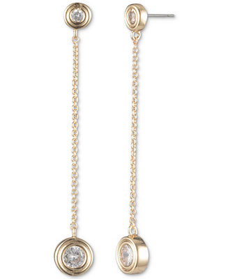 Cubic Zirconia Double Bezel Chain Linear Drop Earrings | Macys (US)